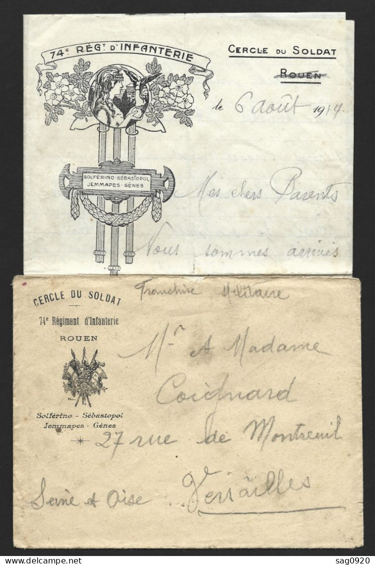 Enveloppe Avec Sa Correspondance Cercle Du Soldat Pour Versailles 1914 - 1. Weltkrieg 1914-1918