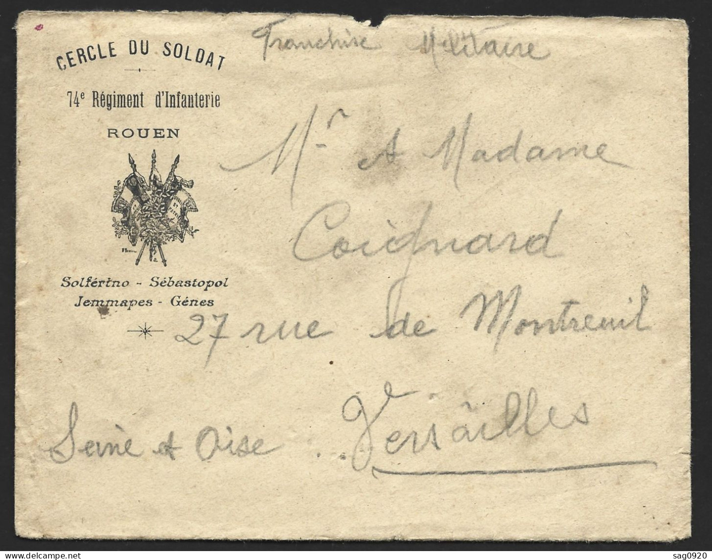Enveloppe Avec Sa Correspondance Cercle Du Soldat Pour Versailles 1914 - Oorlog 1914-18