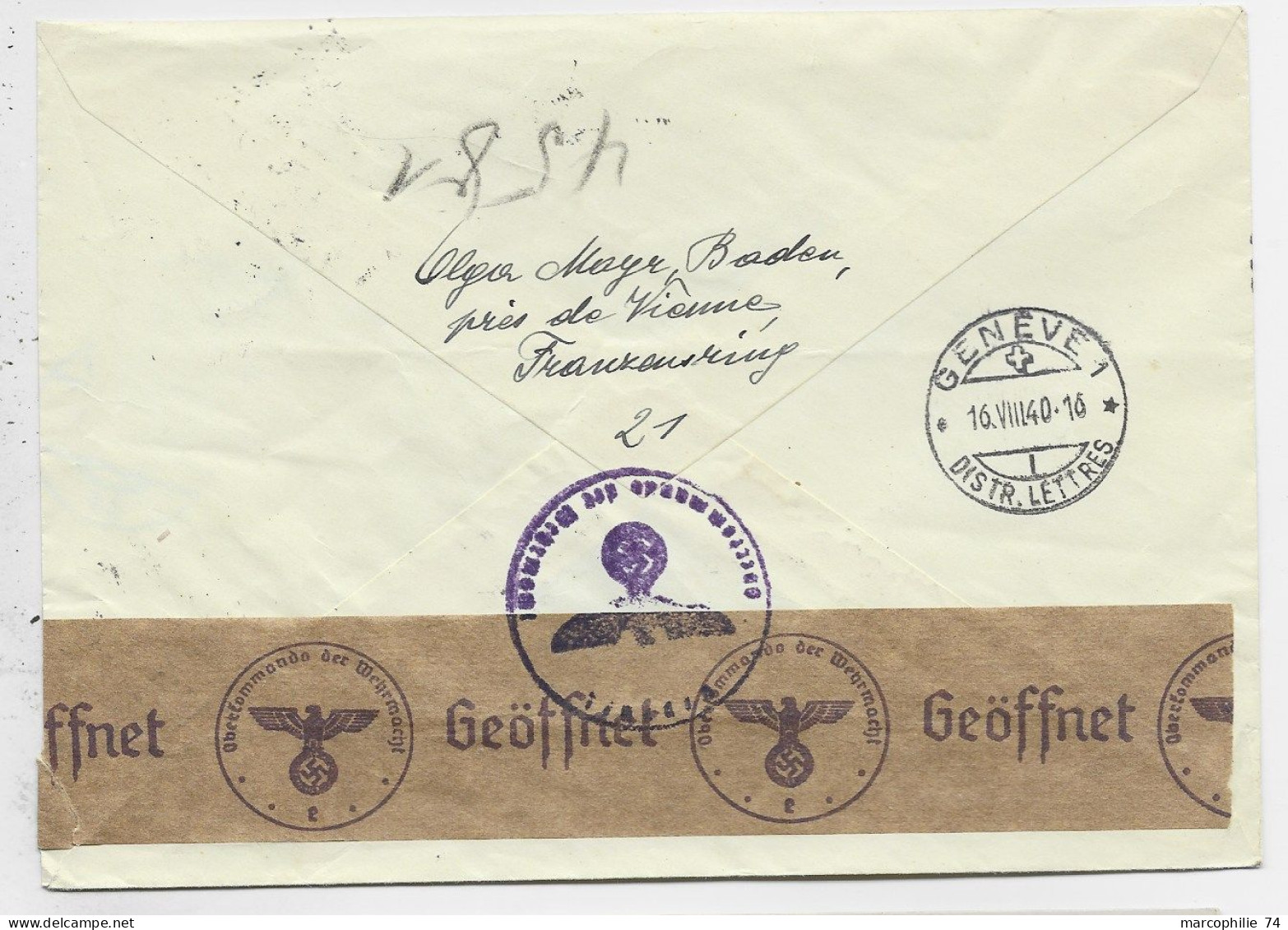 GERMANY REICH 25C+30C LETTRE COVER BRIEF REC WIEN 1940 TO SUISSE CENSURE NAZI - Brieven En Documenten