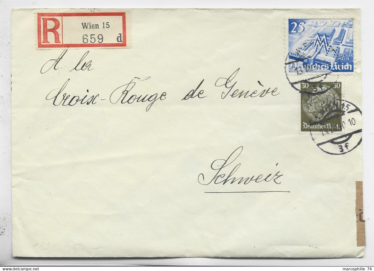 GERMANY REICH 25C+30C LETTRE COVER BRIEF REC WIEN 1940 TO SUISSE CENSURE NAZI - Storia Postale