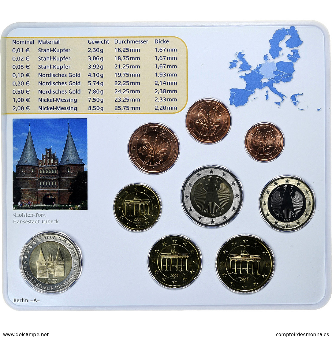 République Fédérale Allemande, Set 1 Ct. - 2 Euro + 2€, Holstentor, Coin - Alemania