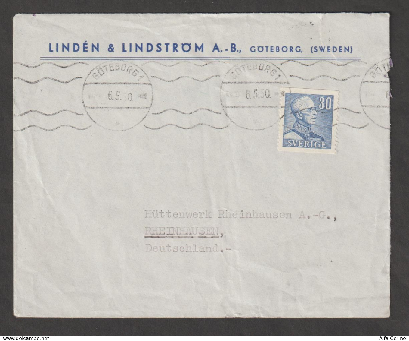 SWEDEN: 1950 COVERT OPEN ON TWO SIDES, FRANKWORK WITH 30 O. BLUE VIOLET (262) - TO GERMANY - Briefe U. Dokumente