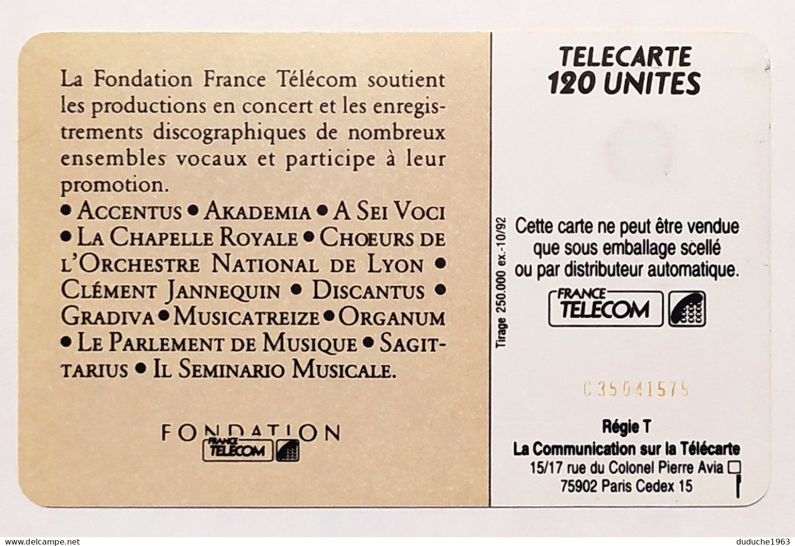 Télécarte France - Mécène La Musique Vocale - Unclassified