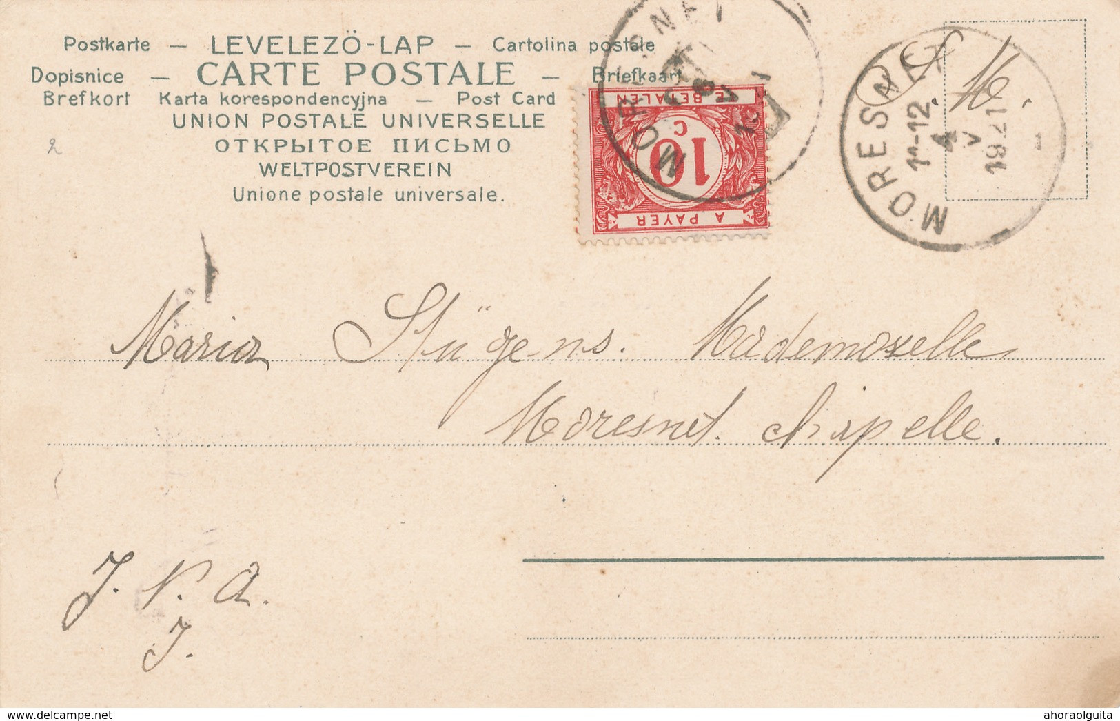 859/28 - CANTONS DE L'EST - Carte Non Affranchie MORESNET 4 V 1921 Vers MORESNET Chapelle - Taxée 10 C Le 6 V ! - Cartas & Documentos
