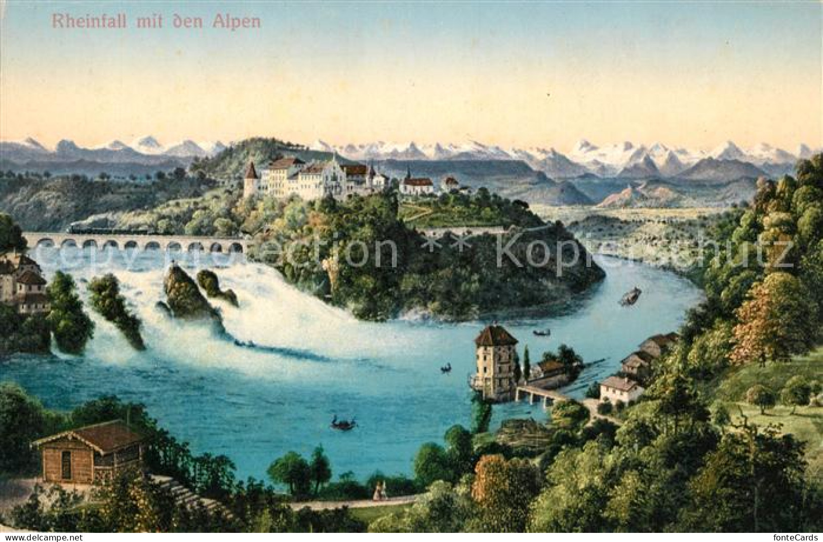 13114780 Rheinfall SH Mit Den Alpen Kuenstlerkarte Neuhausen Am Rheinfall - Altri & Non Classificati