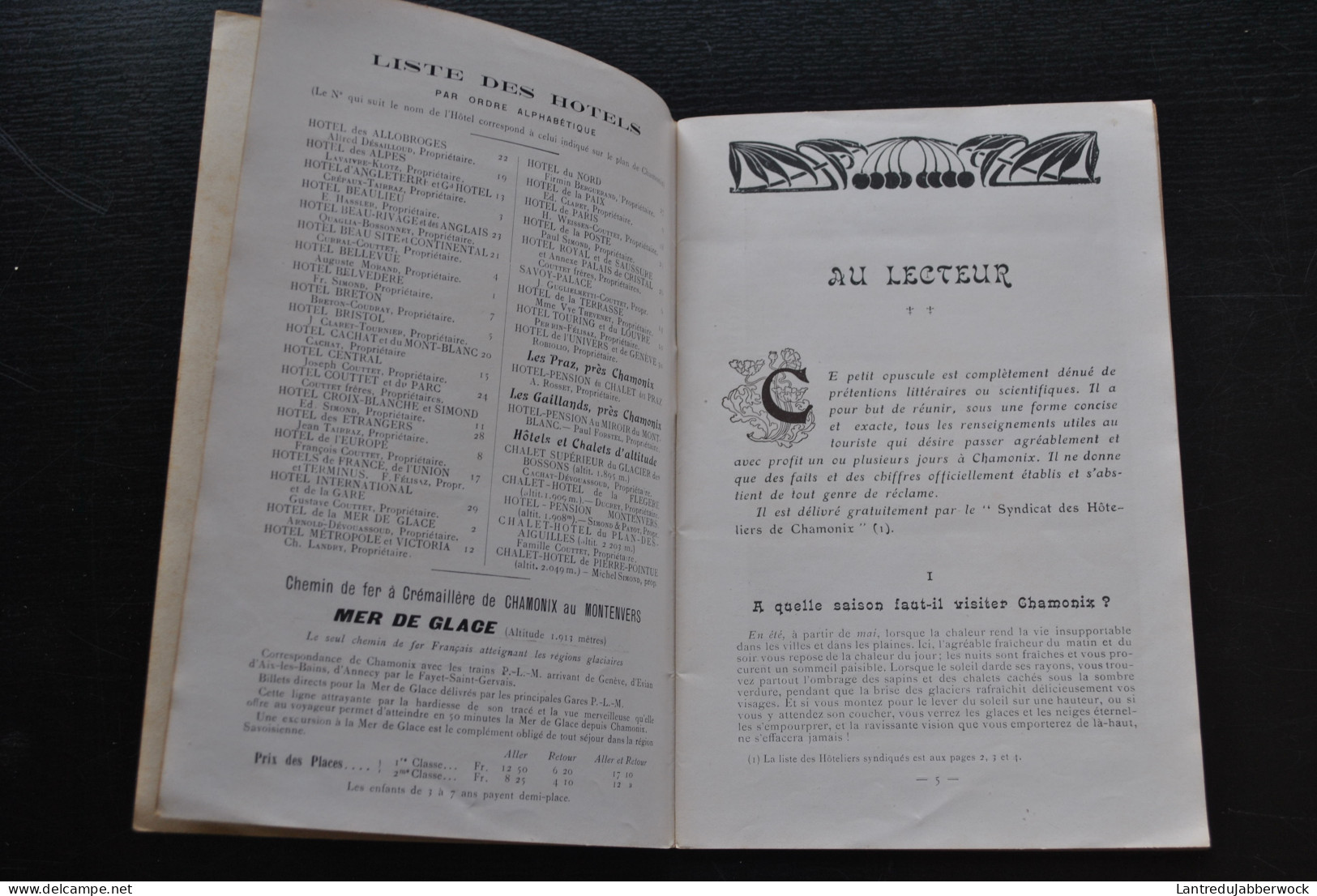 GUIDE DE CHAMONIX Gracieusement Offert Par Le Syndicat Des Hôteliers Circa 1910 1920 Chemins De Fer P.L.M. Plan Carte  - Dépliants Turistici