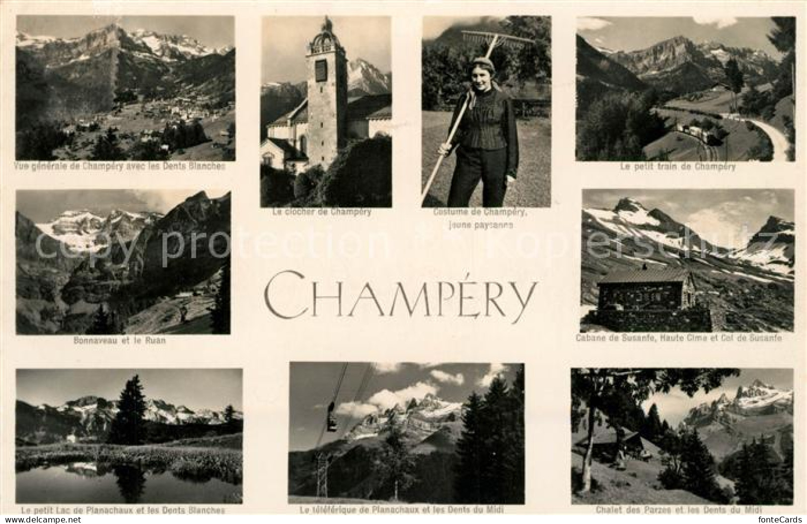 13114622 Champery Alpes Clocher Costume Jeune Paysanne Petit Train Cabane Chalet - Andere & Zonder Classificatie