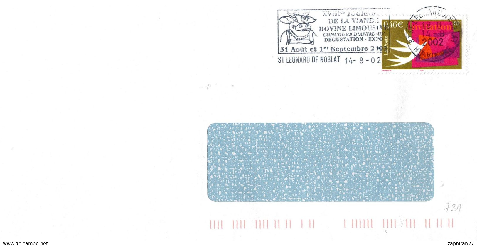 FLAMME ST LEONARD DE NOBLAT (87) JOURNEE DE LA VIANDE BOVINE CONCOURS D'ANIMAUX 31 AAOUT ET 1 SEPT 2002 #742# - Mechanical Postmarks (Advertisement)