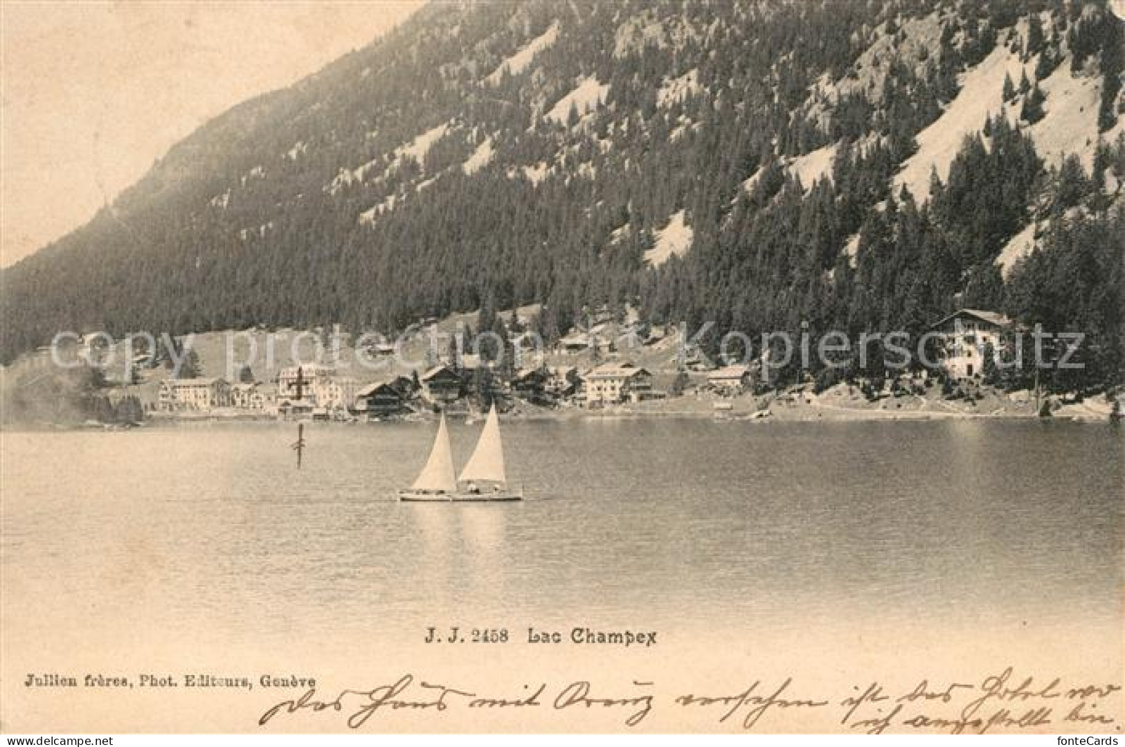 13114541 Lac Champex Blick Ueber Den See Segelboot Champex-Lac - Andere & Zonder Classificatie