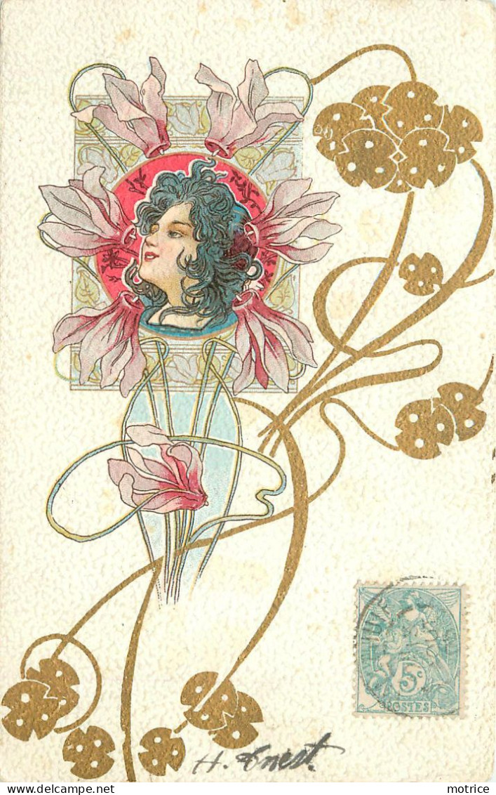 PORTRAIT DE FEMME , Style Art Nouveau. - Frauen