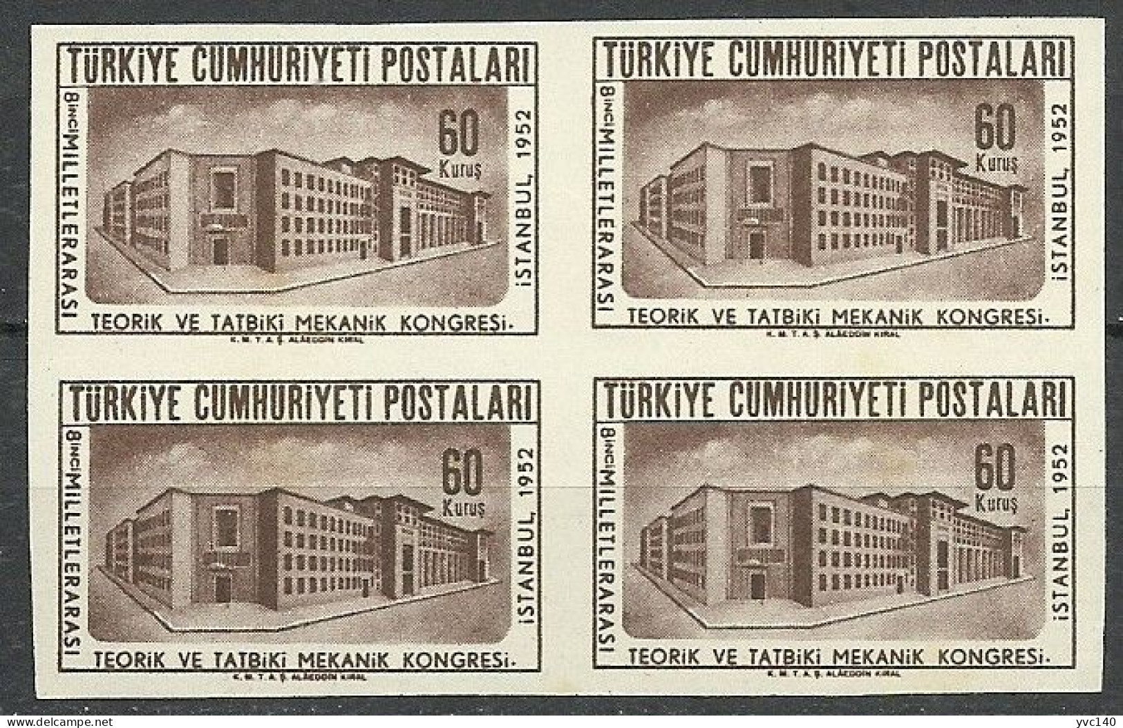 Turkey; 1952 8th Interntional Congress Of Theoretic And Applied Mechanics 60 K. ERROR "Imperf. Block Of 4" - Nuevos