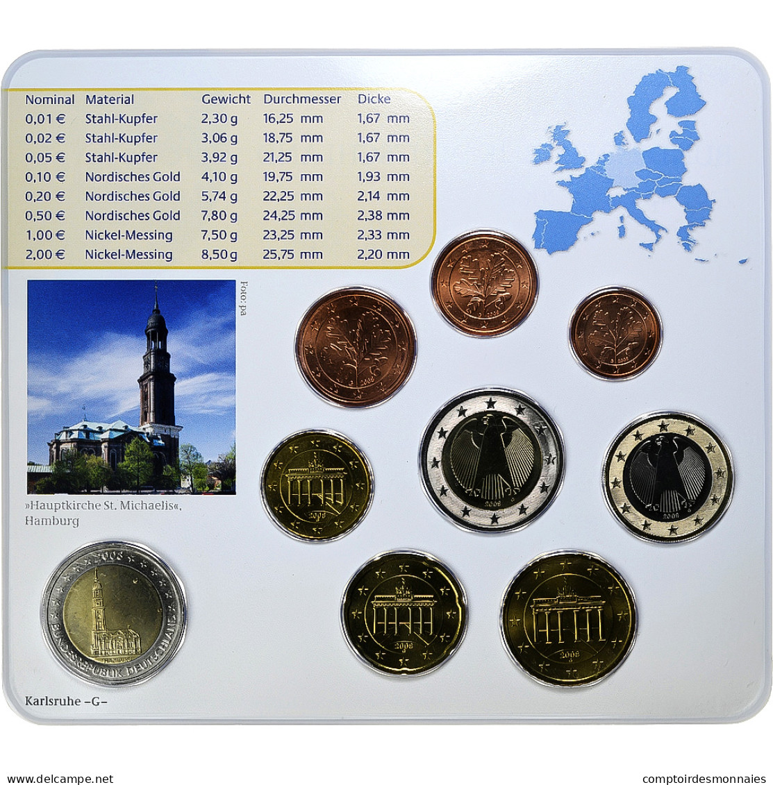 République Fédérale Allemande, Set 1 Ct. - 2 Euro + 2€, St. Michael's - Alemania