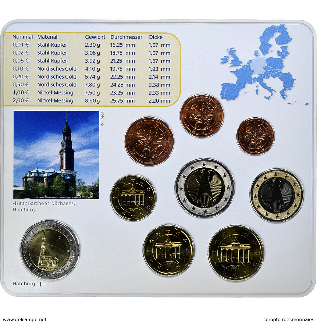 République Fédérale Allemande, Set 1 Ct. - 2 Euro + 2€, St. Michael's - Alemania