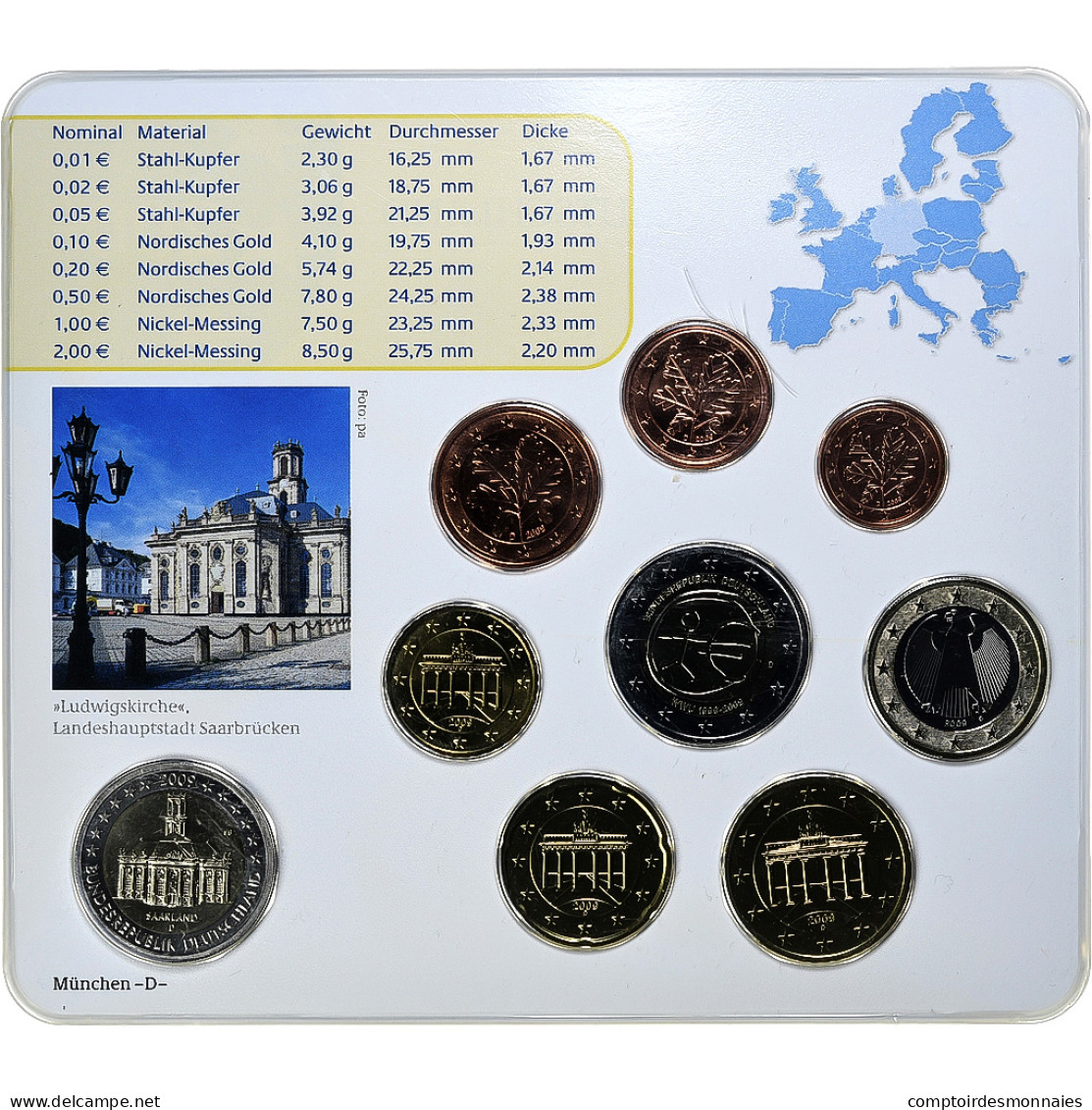 République Fédérale Allemande, Set 1 Ct. - 2 Euro + 2€, Ludwigskirche, Coin - Deutschland