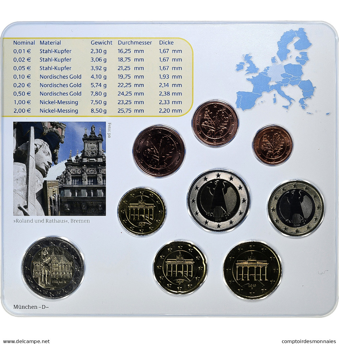 République Fédérale Allemande, Set 1 Ct. - 2 Euro + 2€, Bremer Roland, Coin - Germany