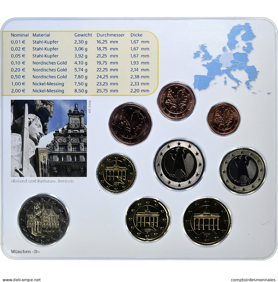 République Fédérale Allemande, Set 1 Ct. - 2 Euro + 2€, Bremer Roland, Coin - Allemagne