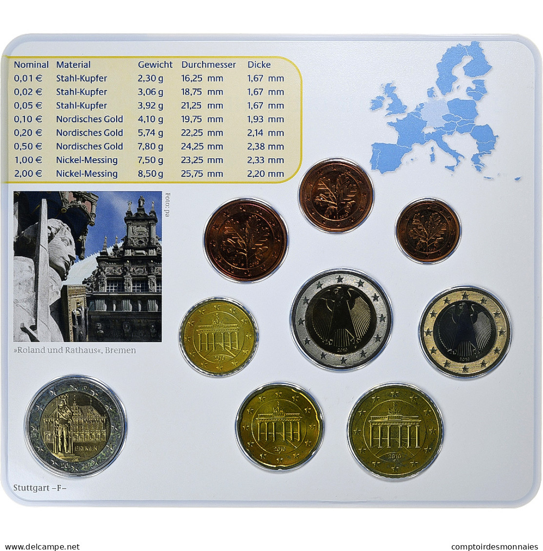 République Fédérale Allemande, Set 1 Ct. - 2 Euro + 2€, Bremer Roland, Coin - Alemania