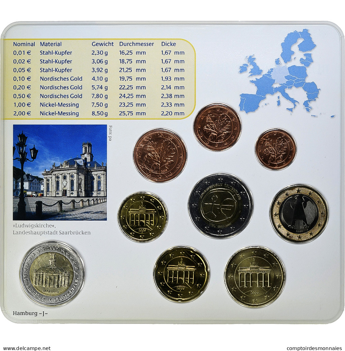 République Fédérale Allemande, Set 1 Ct. - 2 Euro + 2€, Ludwigskirche, Coin - Germany