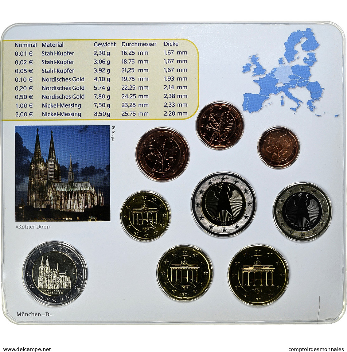 République Fédérale Allemande, Set 1 Ct. - 2 Euro + 2€, Kölner Dom, Coin - Allemagne