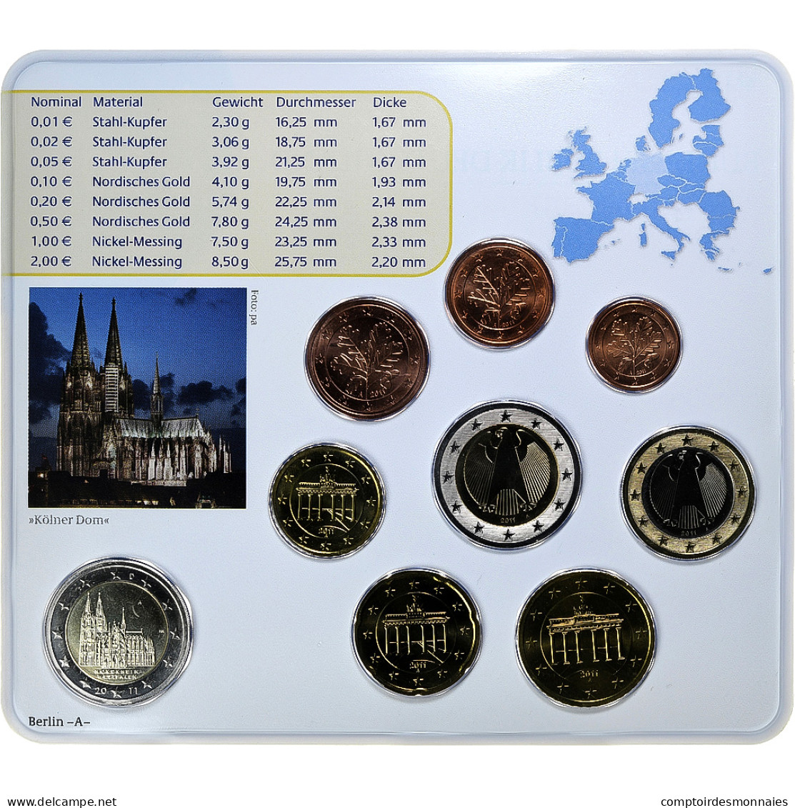 République Fédérale Allemande, Set 1 Ct. - 2 Euro + 2€, Kölner Dom, Coin - Alemania