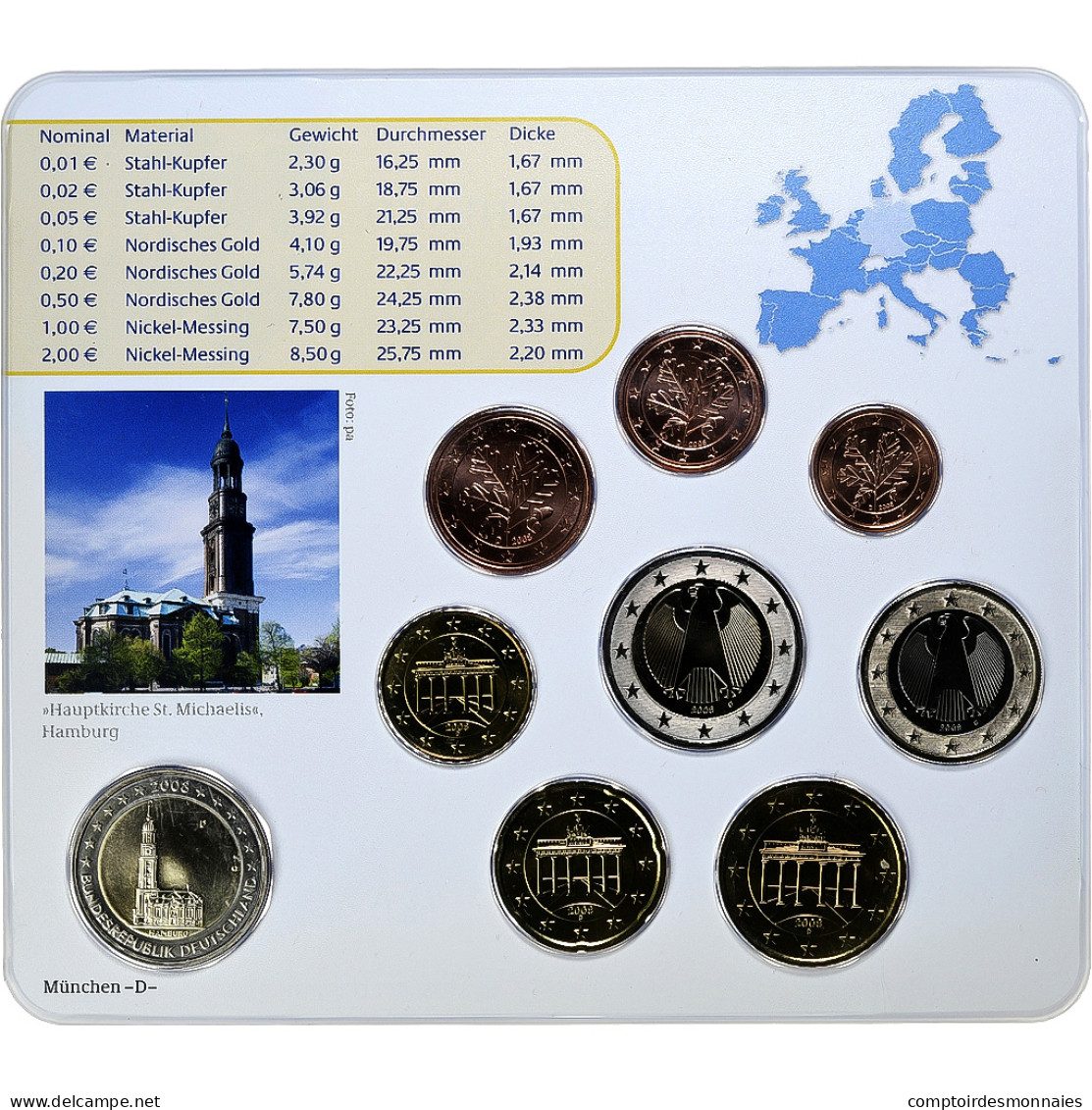 République Fédérale Allemande, Set 1 Ct. - 2 Euro + 2€, St. Michael's - Germania