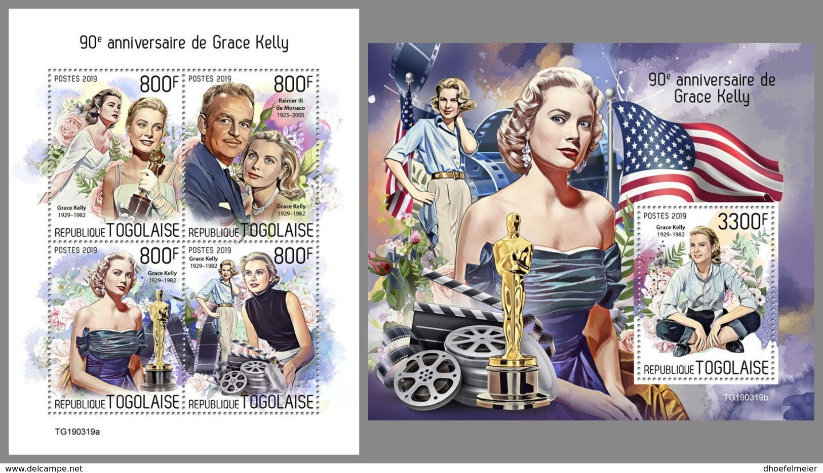 TOGO 2019 MNH Grace Kelly Cinema Kino Film M/S+S/S - OFFICIAL ISSUE - DH1935 - Cinema