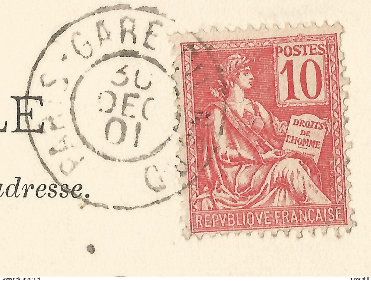 FRANCE - RAILWAYS - 75 - GARE DU NORD RAILWAYS STATION TRANSIT T17 DEP. CDS ON FRANKED PC TO BELGIUM - 1901 - Poste Ferroviaire