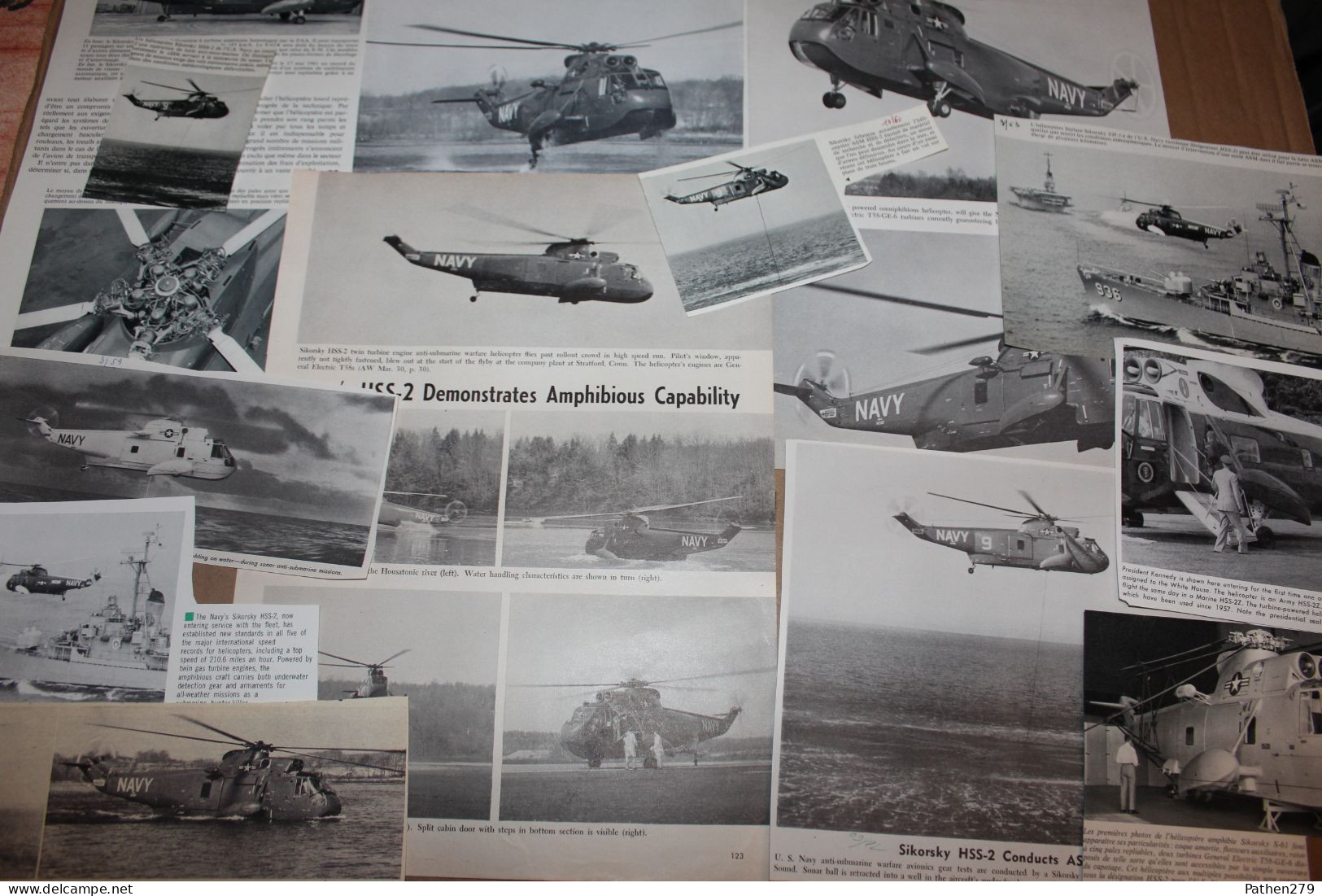 Lot De 82g D'anciennes Coupures De Presse De L'hélicoptère Américain Sikorsky S-61 Et Sa Version Militaire HSS-2 - Fliegerei