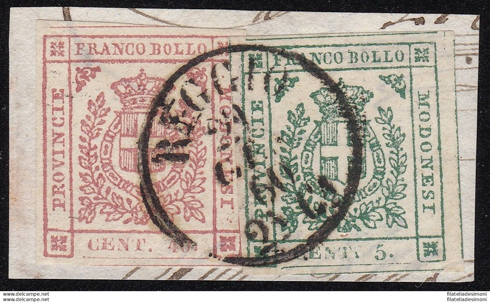 1859 MODENA GOVERNO PROVVISORIO, N° 12+17 Su Frammento Certificato Bolaffi - Modena