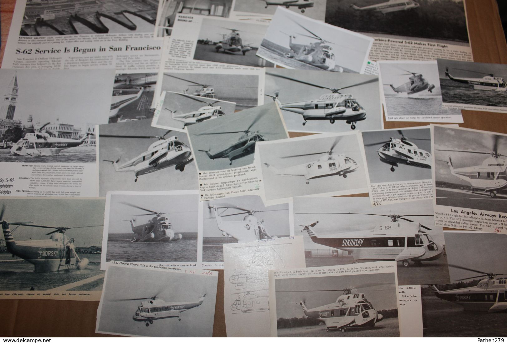 Lot De 49g D'anciennes Coupures De Presse De L'hélicoptère Américain Sikorsky S-62 - Luchtvaart