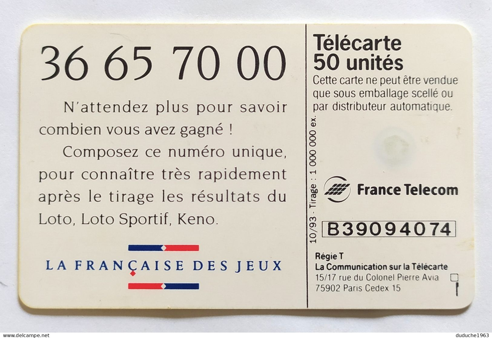 Télécarte France - Française Des Jeux - Loto - Zonder Classificatie