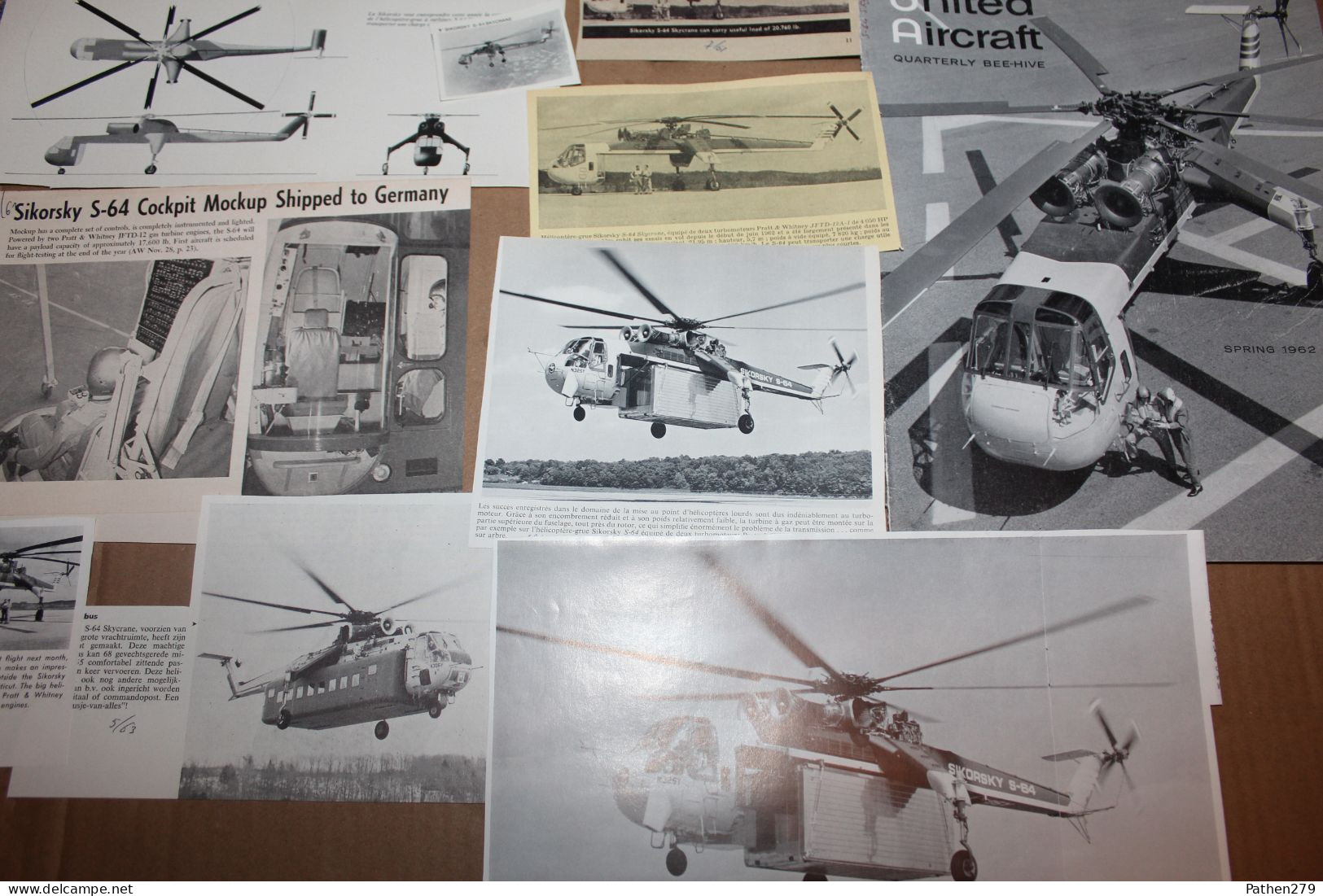 Lot De 27g D'anciennes Coupures De Presse De L'hélicoptère Américain Sikorsky S-64 "Skycrane" - Aviation