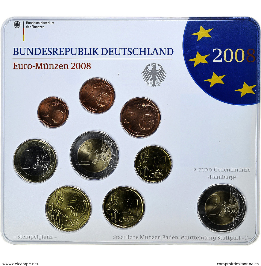 République Fédérale Allemande, Set 1 Ct. - 2 Euro + 2€, St. Michael's - Alemania