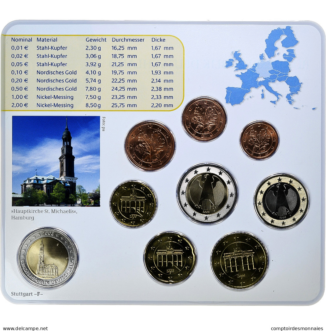 République Fédérale Allemande, Set 1 Ct. - 2 Euro + 2€, St. Michael's - Allemagne
