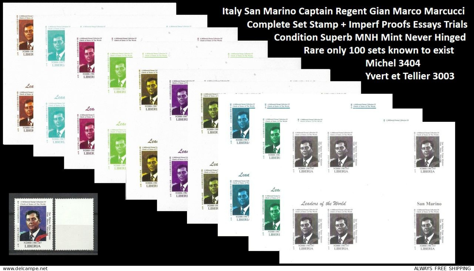 1999 USA UN World Leaders Millennium Summit - Italy San Marino Captain Regent Gian Marco Marcucci - Rare Set MNH - Andere & Zonder Classificatie