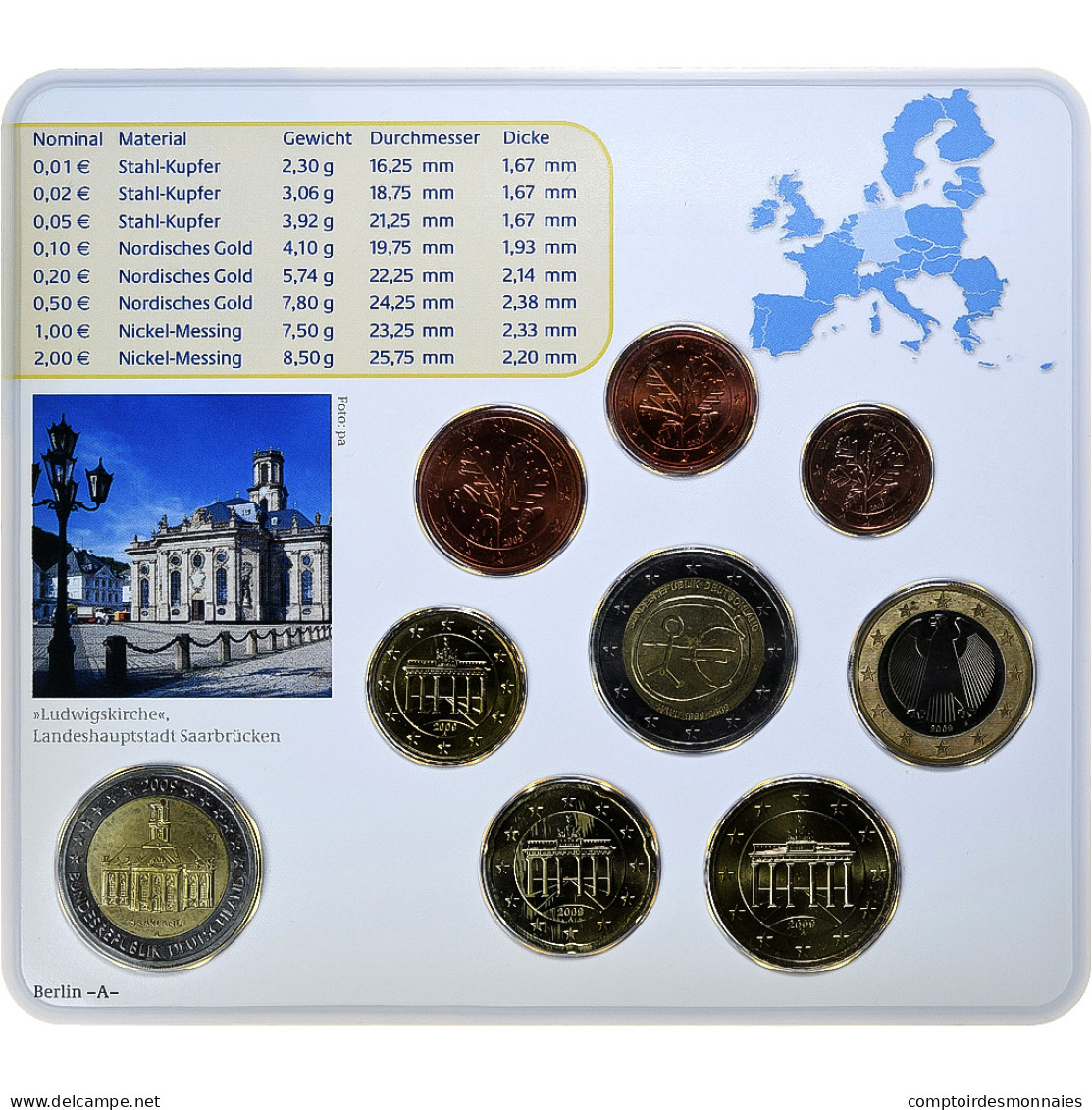 République Fédérale Allemande, Set 1 Ct. - 2 Euro + 2€, Ludwigskirche, Coin - Duitsland