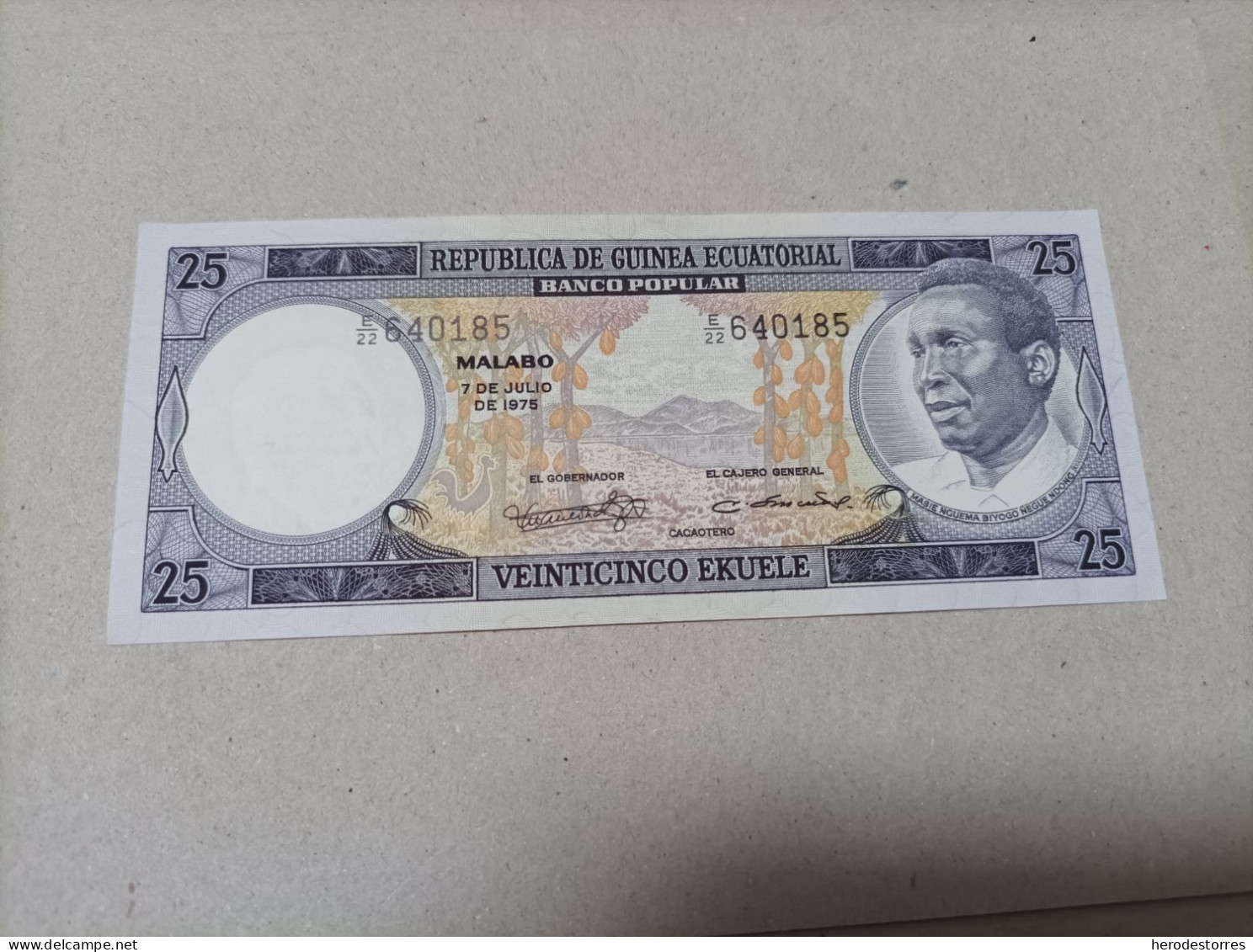 BILLETE DE GUINEA ECUATORIAL 25 EKUELE 1975, UNC - Guinea Equatoriale