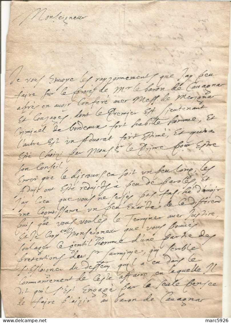 N°1973 ANCIENNE LETTRE DE MORIN AU DUC DE BOUILLON AVEC CACHET DE CIRE ET RUBAN DATE 1643 - Historical Documents