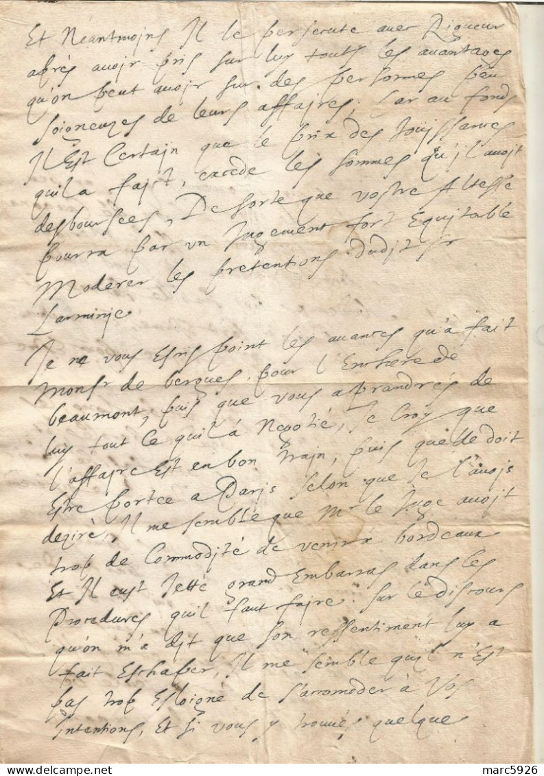 N°1973 ANCIENNE LETTRE DE MORIN AU DUC DE BOUILLON AVEC CACHET DE CIRE ET RUBAN DATE 1643 - Historical Documents