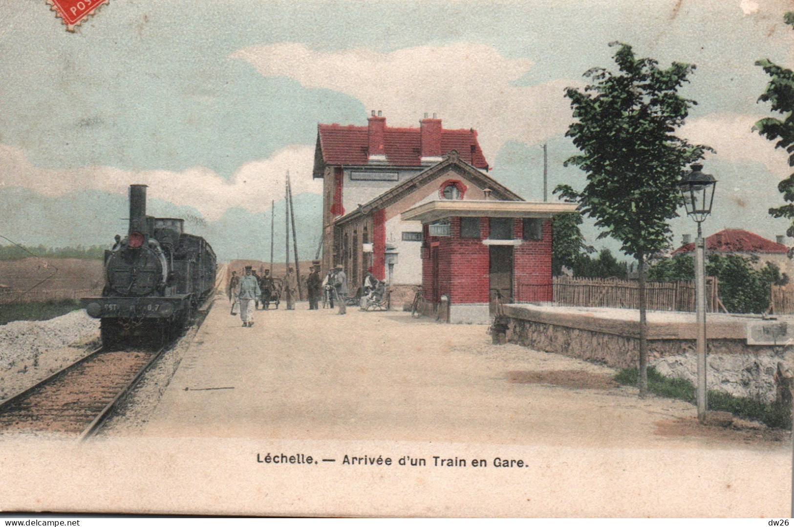 Léchelle (Seine-et-Marne) L'arrivée D'un Train En Gare - Carte A. Berger Colorisée De 1908 - Stations - Met Treinen