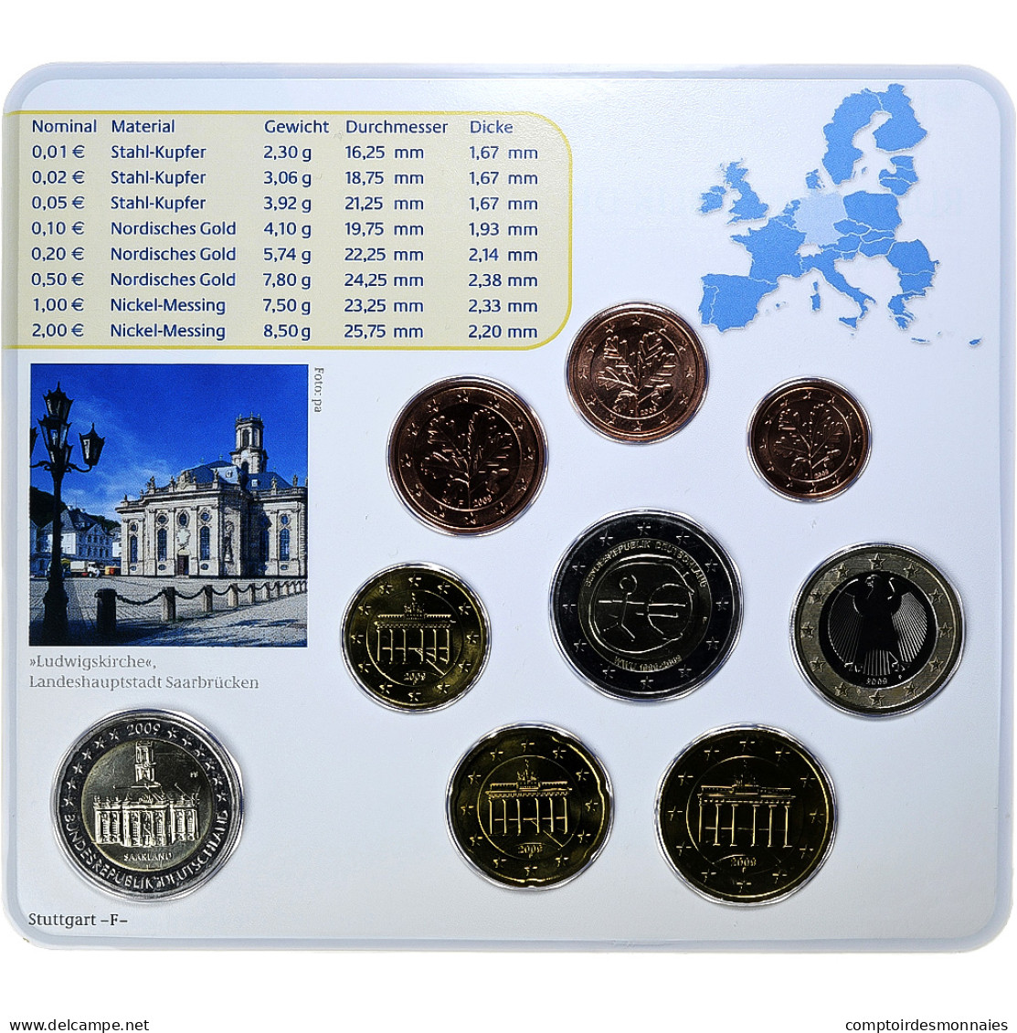 République Fédérale Allemande, Set 1 Ct. - 2 Euro + 2€, Ludwigskirche, Coin - Alemania