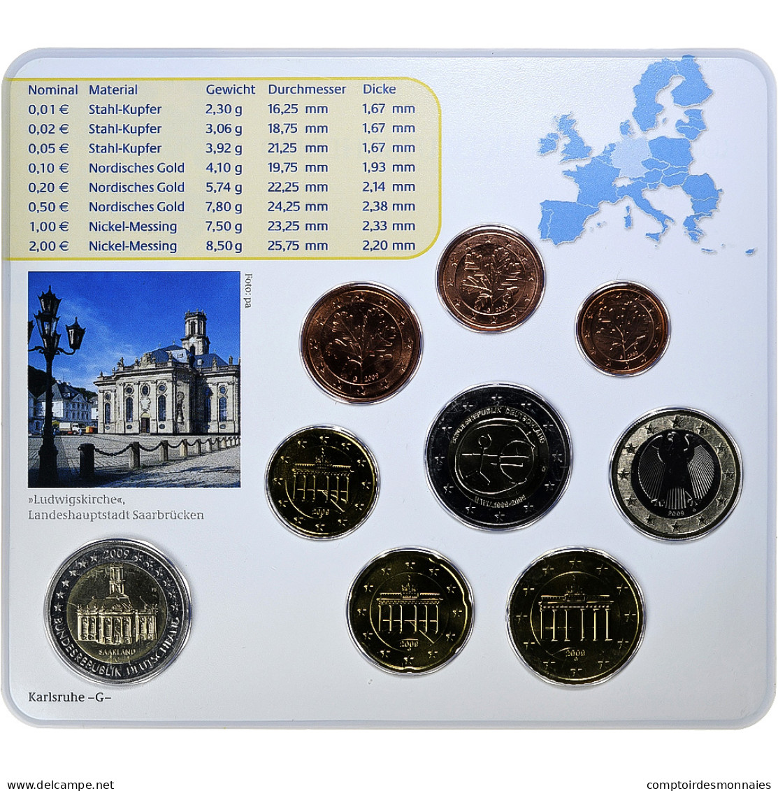 République Fédérale Allemande, Set 1 Ct. - 2 Euro + 2€, Ludwigskirche, Coin - Germania