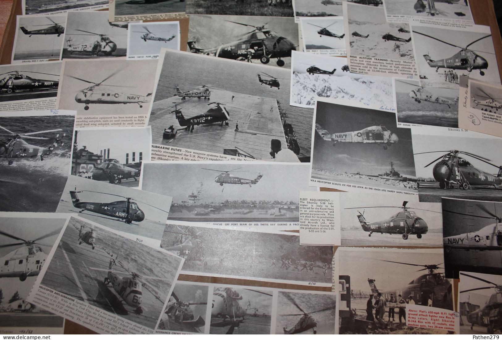 Lot De 102g D'anciennes Coupures De Presse De L'hélicoptère Américain Sikorsky S-58 Et Versions Militaires Et étrangères - Aviation