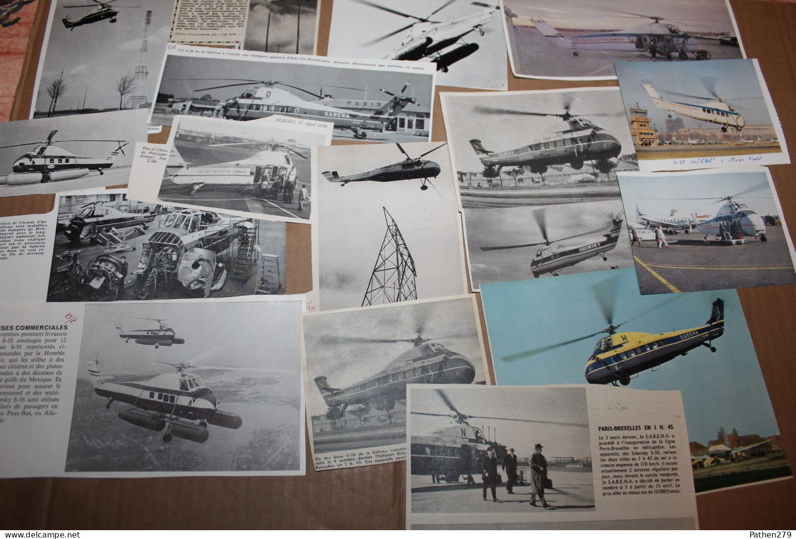 Lot De 102g D'anciennes Coupures De Presse De L'hélicoptère Américain Sikorsky S-58 Et Versions Militaires Et étrangères - Luchtvaart