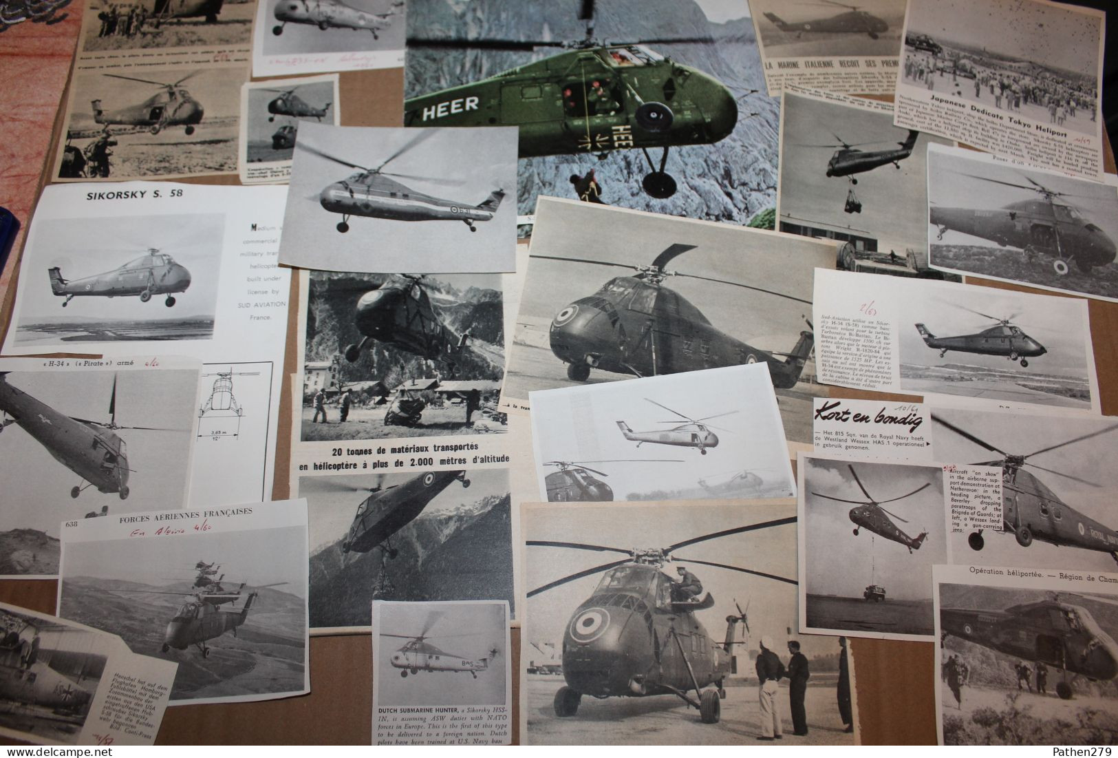 Lot De 102g D'anciennes Coupures De Presse De L'hélicoptère Américain Sikorsky S-58 Et Versions Militaires Et étrangères - Fliegerei