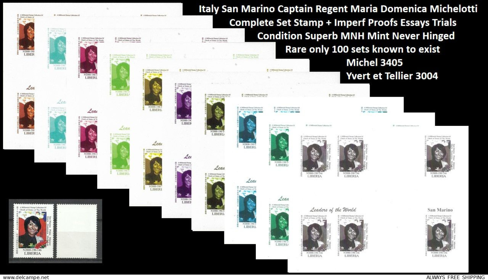 1999 USA UN World Leaders Millennium Summit - Italy San Marino Captain Regent Maria Domenica Michelotti - Rare Set MNH - Andere & Zonder Classificatie