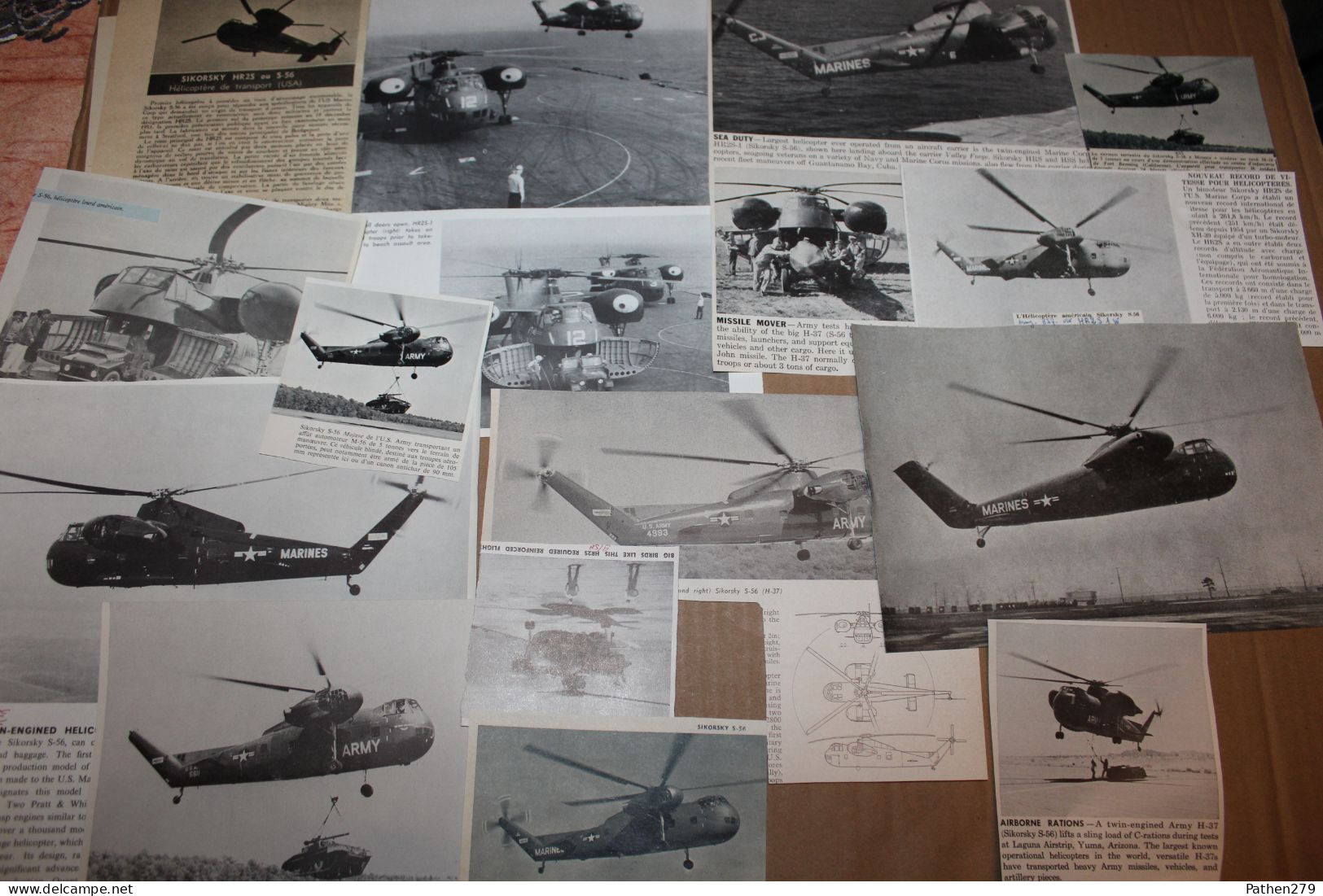 Lot De 50g D'anciennes Coupures De Presse De L'hélicoptère Américain Sikorsky S-56 Et Différentes Versions Militaires - Fliegerei