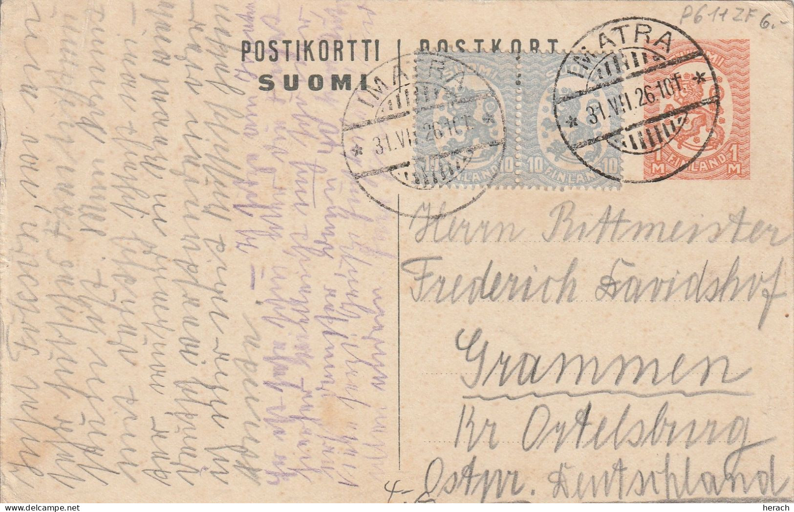 Finlande Entier Postal Imatra Pour L'Allemagne 1926 - Entiers Postaux