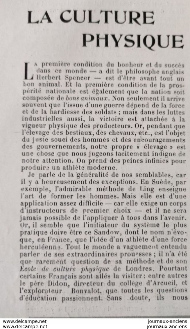 1899 LA CULTURE PHYSIQUE - SANDOW - Revue Sportive " LA VIE AU GRAND AIR " - Revues Anciennes - Avant 1900