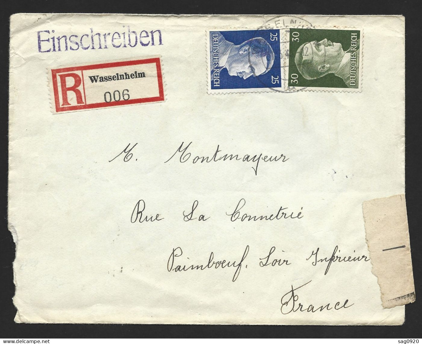 Allemagne-Enveloppe Wasselnheim 1943 - Covers & Documents